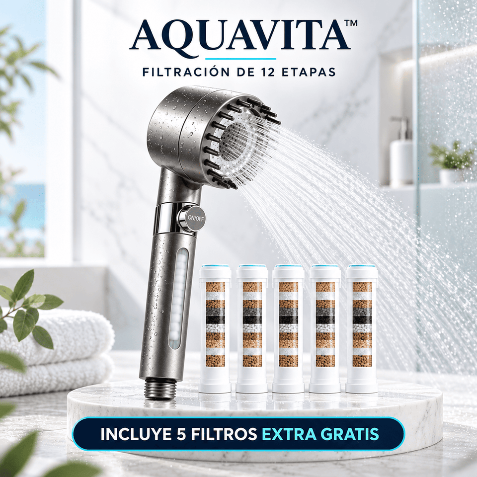 AquaVita™ | Cabezal de ducha con filtro + 5 filtros GRATIS
